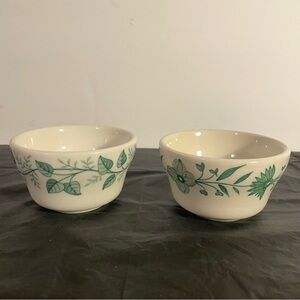 VTG Walker China RestaurantWare Two Custard Cups. Green/Ivory. USA Made